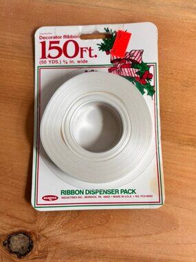 Vintage Berwick Industries 150-foot white decorator ribbon dispenser pack.